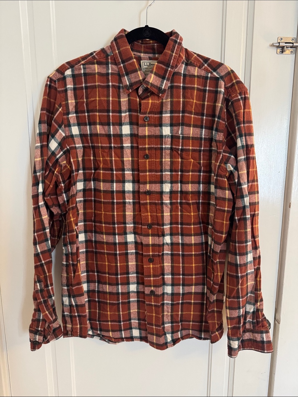 L.L. Bean Men’s Rust Red Plaid Button-Down Flannel Shirt